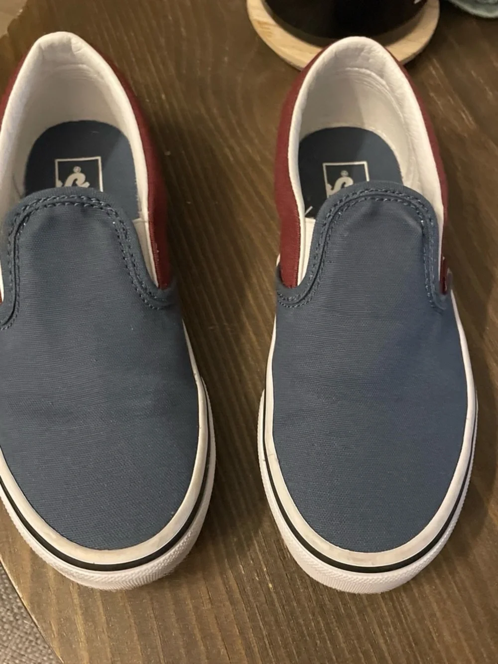 Vans Kids Slip-On Sneakers in Blue with Red and Mustard Accents